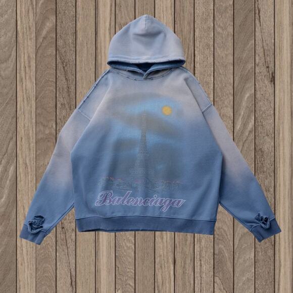 Balenciaga Light Blue Hooded Sweatshirt - Picture 1 of 6